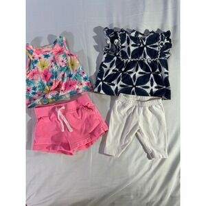 Carters Baby Girl 4 Piece Outfit Set 6 Month Floral Pink Shorts Navy White Pants